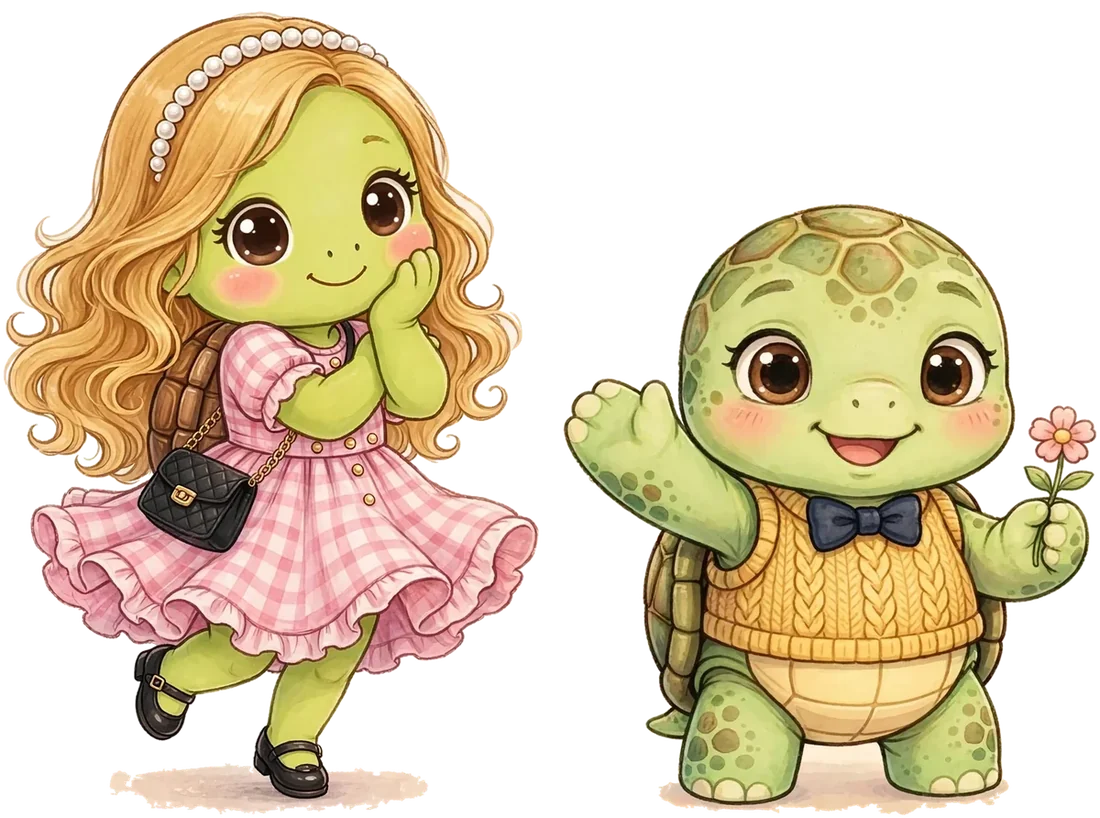 Two turtles together on the beach path