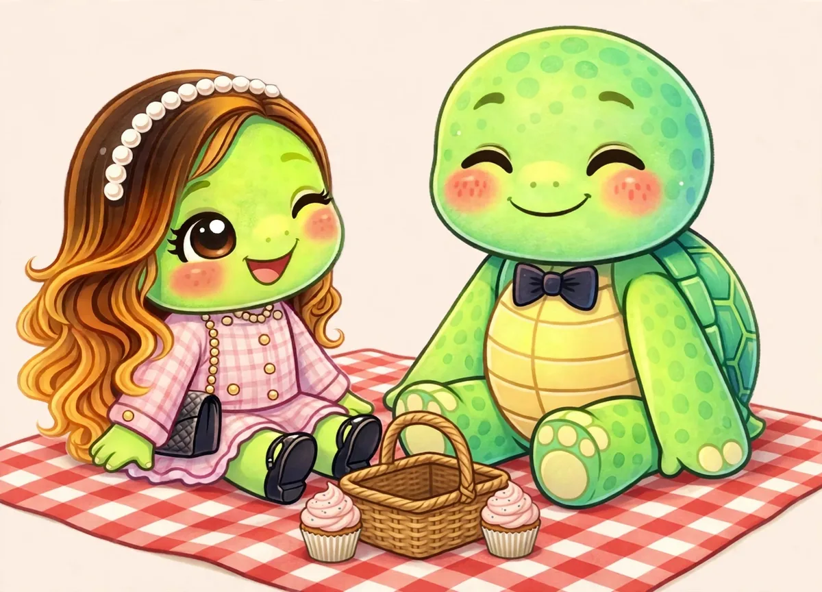 Drew and Olga having a picnic on a checkered blanket